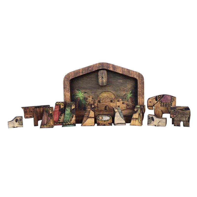 Creative Wooden Jesus Puzzles Nativity Decoration with Unique Wood Burned Design Home Decoration Accessories for Adult Figurine