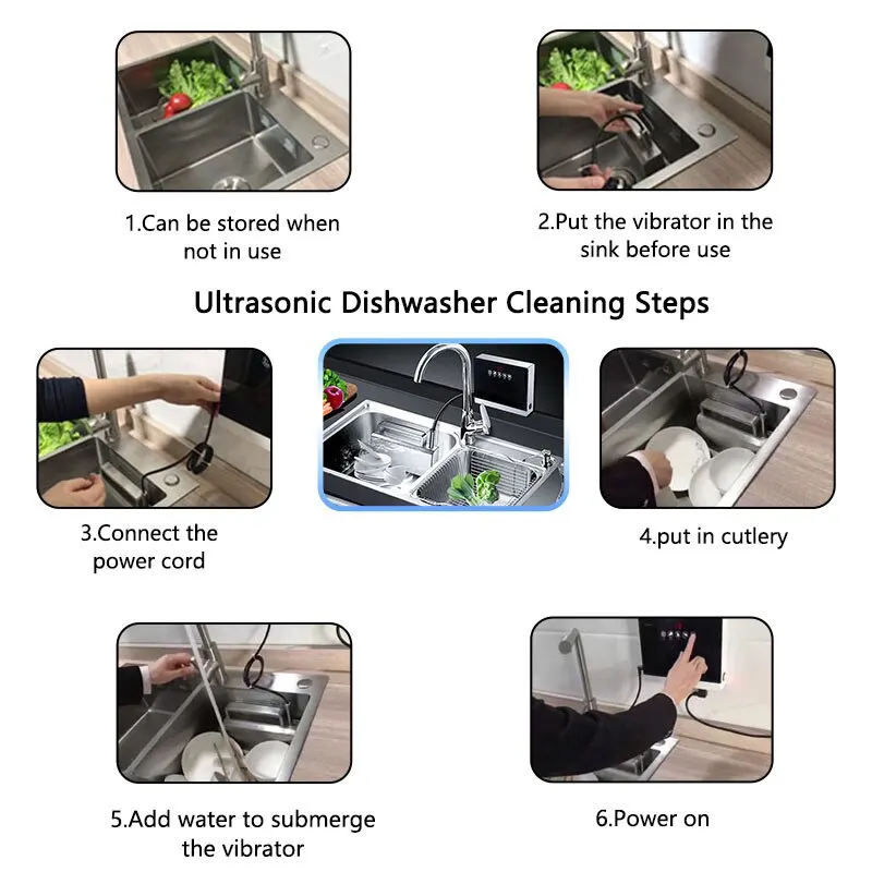 110V/220V Automatic Household Portable Sink Dishwasher Small Free-standing Installation-free Kitchen Ultrasonic Wash Dishwasher