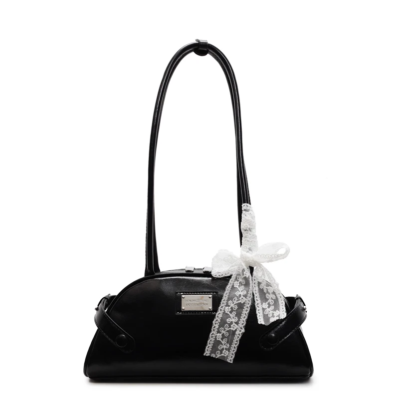 Women Simple Shoulder Bag PU Leather Bow Small Underarm Bag Solid Color Travel Underarm Handbag Girls Outdoor Daily Bag