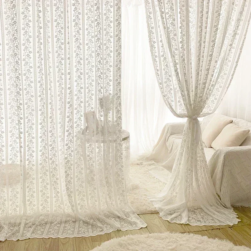 American Curtains for Living Dining Room Bedroom Nordic Tulle Curtains White Lace Tulle Curtains Finished Product Customization