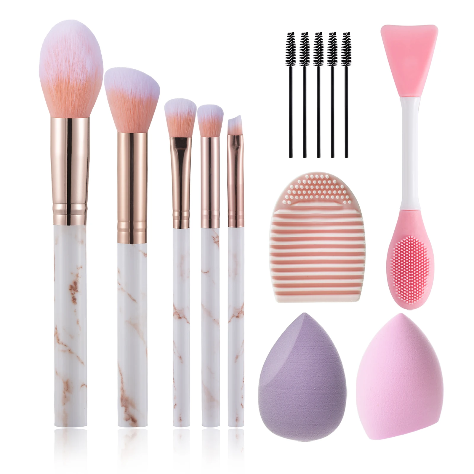 

KOSMETYKI 14Pcs Marble Makeup Brush Set Loose Powder Foundation Brush Eyeshadow Brush Beauty Sponge +9 Pcs Makeup Tool set