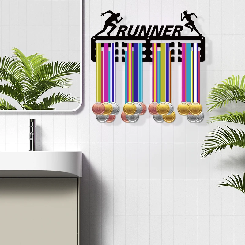 Running Medal Hanger Display for Wall Home Badge Race Marathon Running Medalist Black 11.4x5.1 Inch 1PC