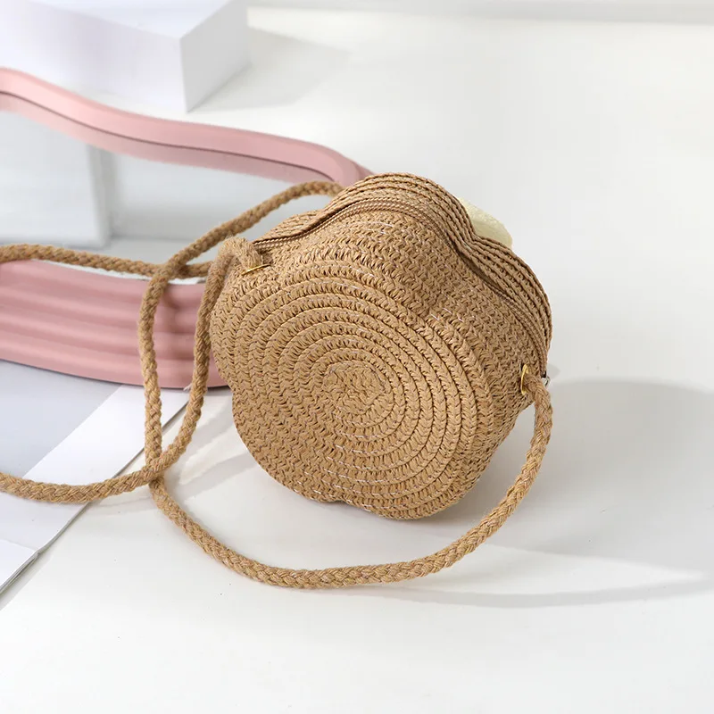 Sweet Straw Crossbody Bag Flower Woven Coin Purse Handbag Girls Kids Shoulder Messenger Bag Cute Princess Mini Handbag