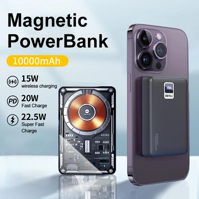 WEKOME 보조베터리 자기 무선 PD 20W 빠른 충전 10000mAh 투명 커버 플레이트 USB 휴대용 소스 iPhone14promax