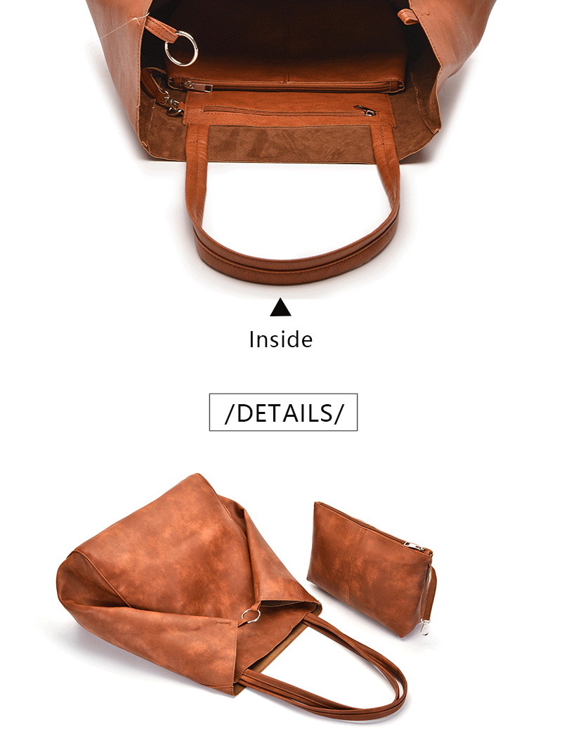 Retro 2 Set Bag Shoulder Bags High Capacity Tote Bags Metal Button Handbags Solid Color Multifunction Beach Bag For_voghion.com