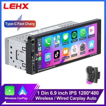 LEHX 6,9 pulgadas 1DIN Universal MP5 Radio de coche soporte inalámbrico Carplay Android AUTO AUX IPS pantalla táctil reproductor de vídeo Multimedia 1