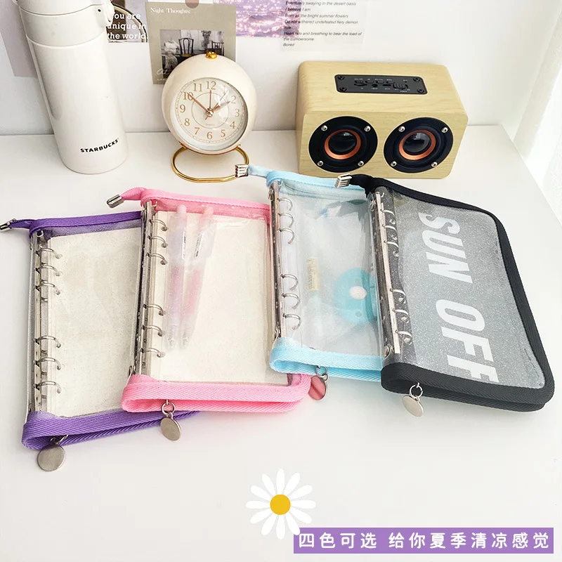 

Ins Colorful A6 Loose-leaf Binder Handbook 6-Holes Zipper Diary Book Sparkling PVC Portable Idol Photo Collect Notes Stationery