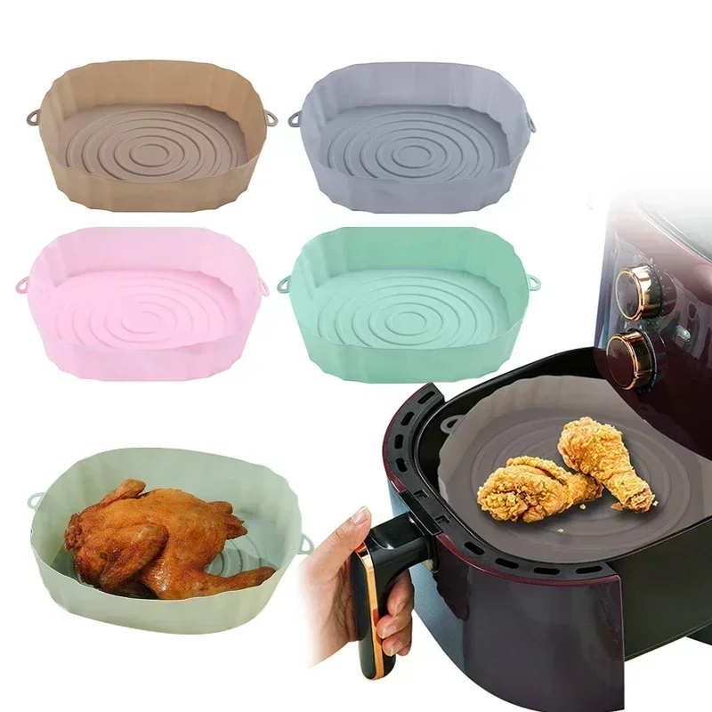 18Cm Friggitrice Ad Aria Cestello In Silicone Stampo In Silicone Airfryer Forno Teglia Pizza Pollo Fritto Cestino Riutilizzabile Pan Liner Accessori