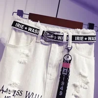 2025 New Women Skirt White Denim Long Skirts Letter Print Korean Style Fashion Hole Oversize Plus Size Female Skirts - Image 3