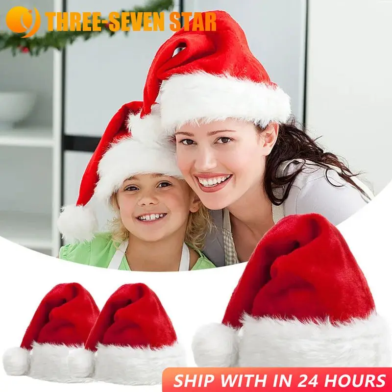Christmas Hats New Year Thick Plush Hat Adults Kids Hat Christmas Decorations For Home Xmas Santa Claus Gifts Warm Winter Cap