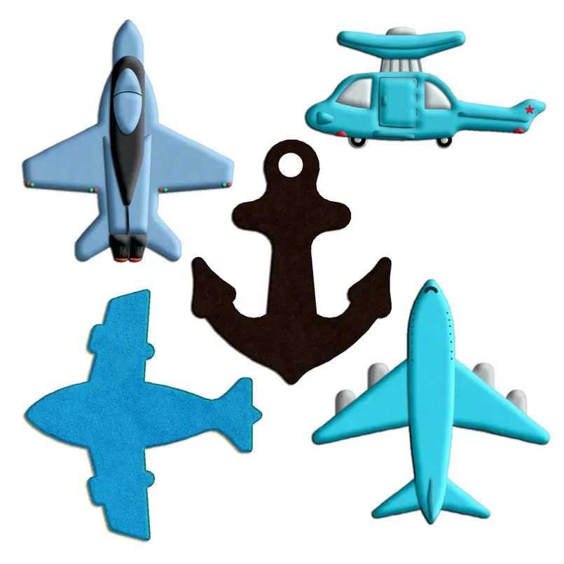 Cartoon Fight Passenger Aircraft Anchor Helicopter Supersonic Plane Plastics Mould Cake Fondant Tool Cookie Sushi Fruit Cutters