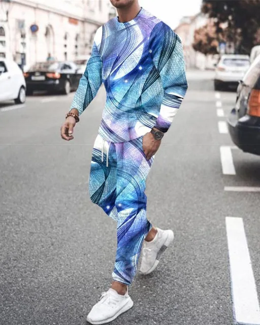 Sportswear Sumer Men's Set Solid Color Tracksuit Sports Suits Male Sweatsuit Long Sleeves T shirt +Pants Printing 2 pc sets 11
