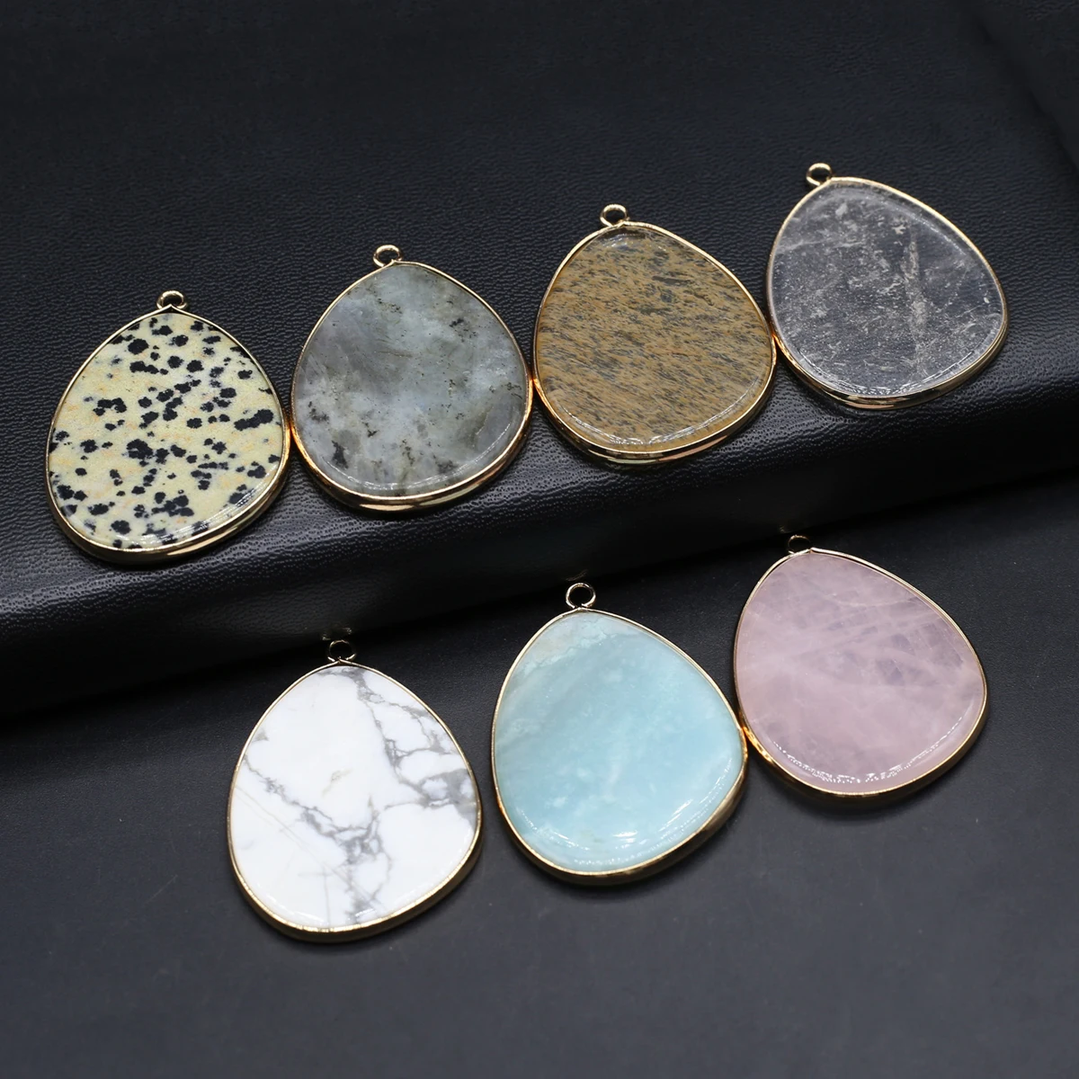 

5PCS Natural Stone Rose Quartz Flash Labradorite Turquoise Irregular Oval Pendant Jewelry Making DIY Necklace Accessories