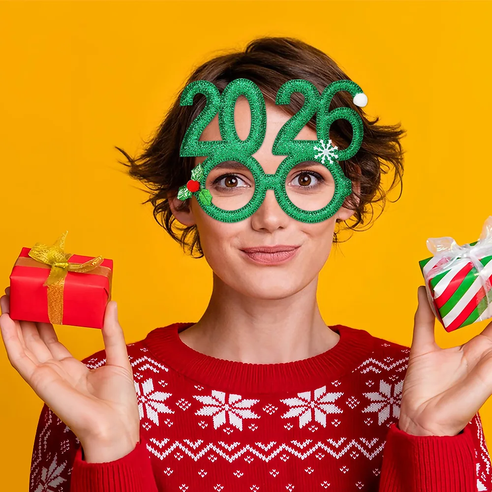 2026 Christmas Digital Funny Glasses Party Decoration New Year Photo Frame Creative Eye Wear for Xmas Holiday Celebrations
