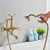 Luxury Golden Bathtub Faucet Hot Cold Water Mixer Tap With Sprayer Hand Shower Bathroom Wall Mounted Rotate Spout Crane 2