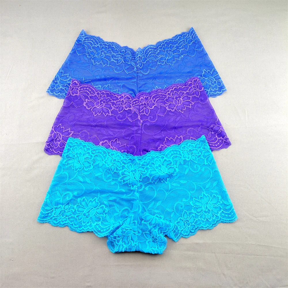 3pcspackFemaleLaceUnderwearSilkBoyshortsSexyTransparentPanties