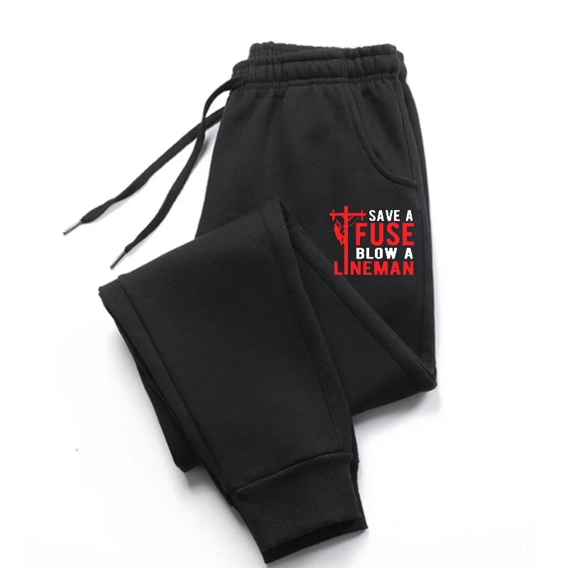 

Save A Fuse Blow A Lineman Funny Lineman sweatpants men's pants Men trousers Graphic Party Cotton Man Man pants Printed On