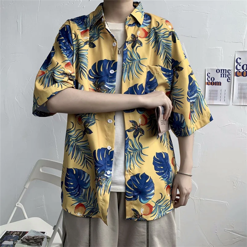 Summer Men's Hawaiian Short Sleeve Floral Shirt Fashion Loose Versatile Handsome Beach Casual Vintage Print Shirt