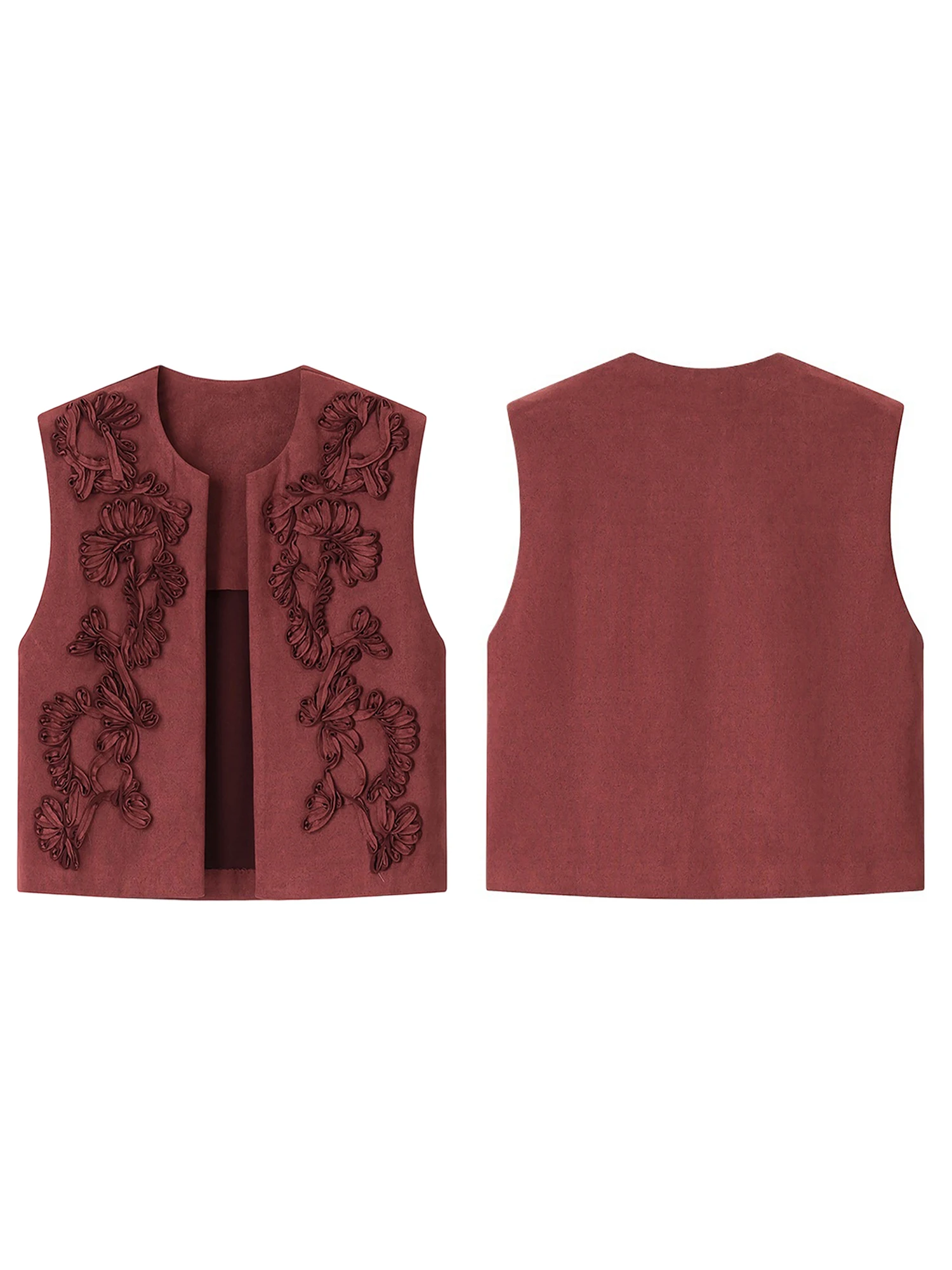 Ladies Autumn Winter Vest Fashionable Faux Suede Embroidered Sleeveless Coat with Casual Chic Design
