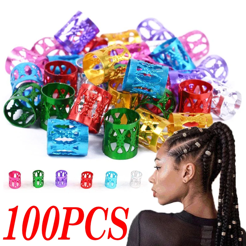

100PCS Gold Silver Dreadlocks Hair Rings Adjustable Dirty Braids Cuff Clips Braiding Hairpins Metal Tube Beads Hair Accessories