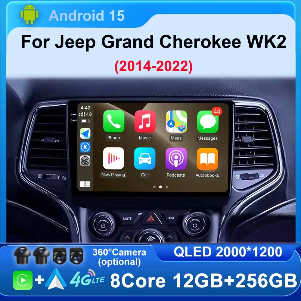 Carplay 2Din Android 15 Radio de coche para Jeep Grand Cherokee WK2 2014 -2022 4G GPS reproductor de vídeo Multimedia Radio automática pantalla QLED 1