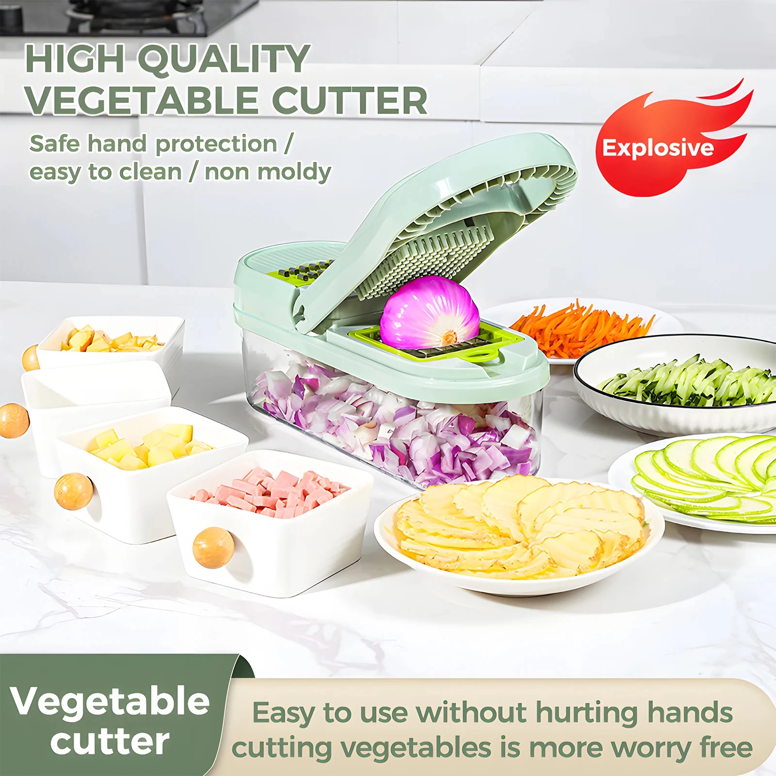 Multifunctional Kitchen Vegetable Slicer Dicer Cutter Vegetable Chopper Food Slicer 15 in 1 for Salad Potato Carrot Garlic