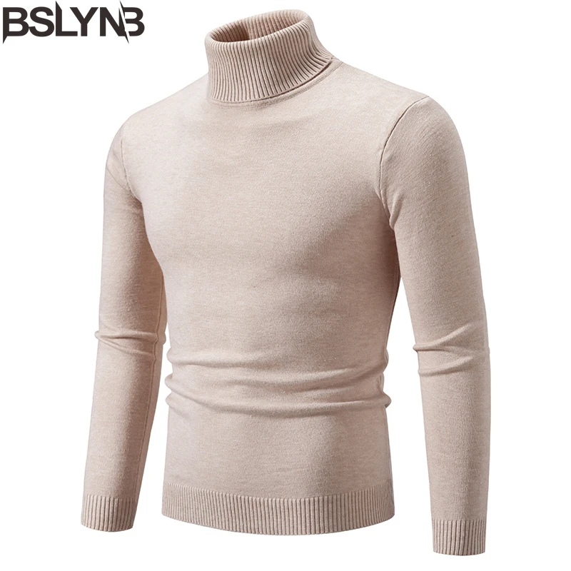 

Autumn Winter Men's Slim Fit Knitted Turtleneck Sweater Pullovers Solid Color Jumper Clothing Tops