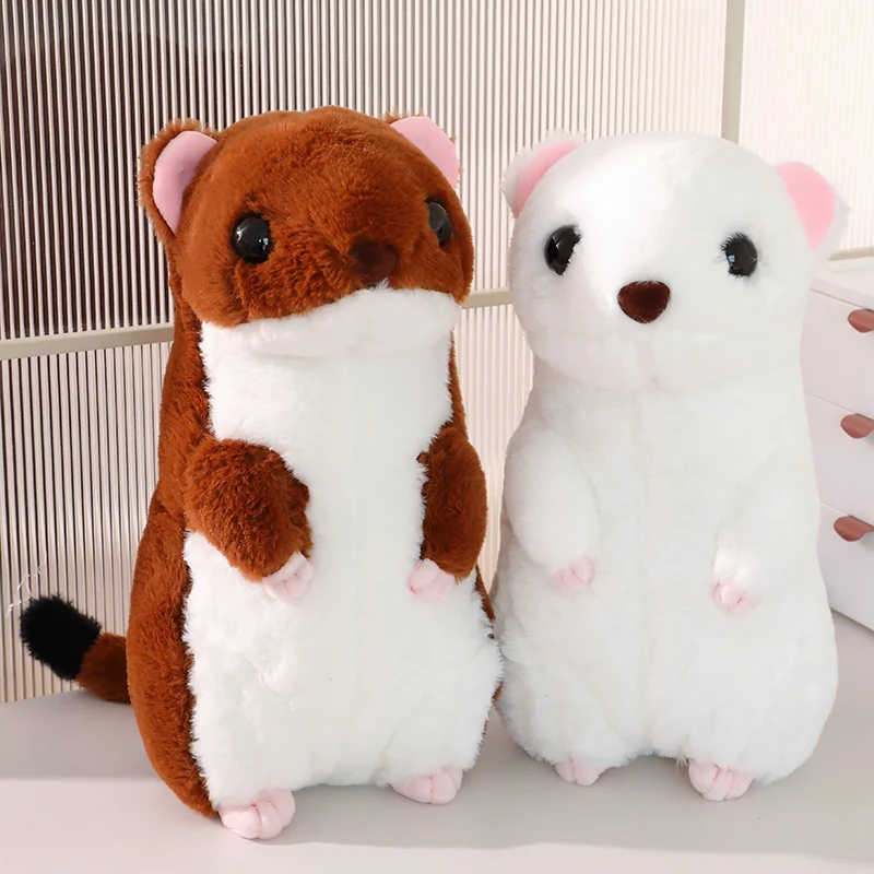 Kawaii Sitting Cartoon White Stoat Yellow Weasel Plush Toy Cute