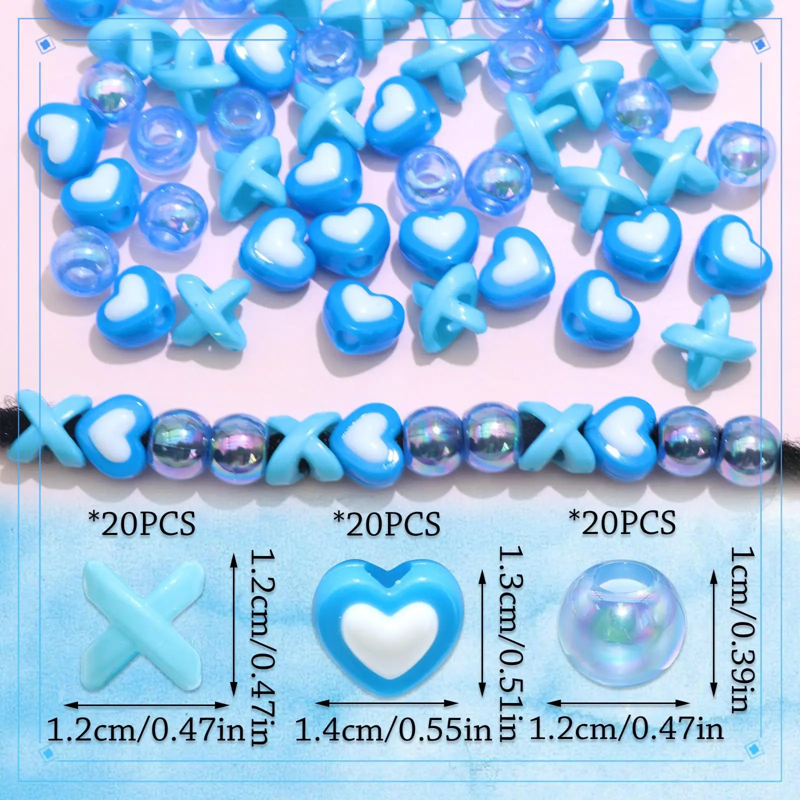 60개 아크릴 헤어 비즈 세트 DIY 헤어 액세서리 브레이딩 비즈 쥬얼리 만들기 키트 여성 소녀 헤어 장