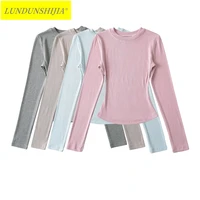 LUNDUNSHIJIA 2024 Autumn Winter Sexy Women Basic O-neck Long Sleeve T-shirts Ladies Slim Elasticity Cotton Tee Tops 16 Colors 1