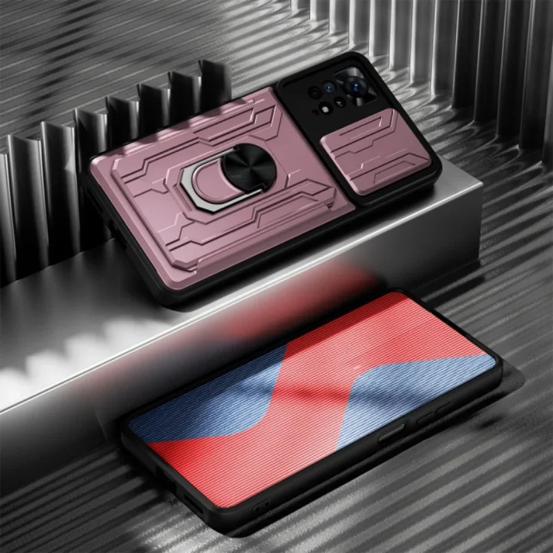 Luxury Shockproof Case with Rotation Metal Ring Stand and Card Slot
