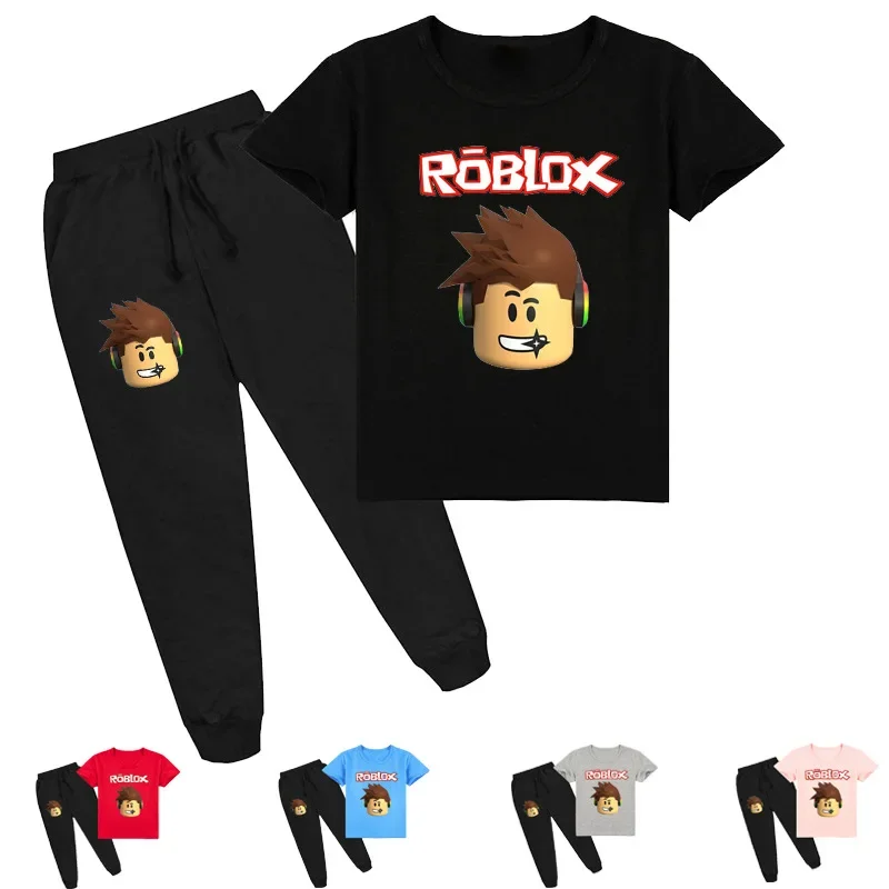 

Популярная детская одежда, футболка с коротким рукавом и штаны с принтом ROBLOX для детей среднего и старшего возраста, мальчиков и девочек