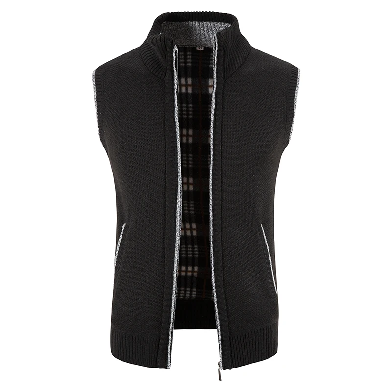 Men's Autumn Winter Vest Knitted Thick Plus Size Slim Jumper Casual Fleece Zipper Spring Coat Sweater Sleeveless Jacket