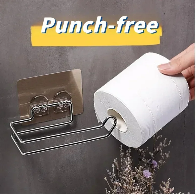 1Pc Stainless Steel Self-adhesive Toilet Paper Disposable Face Towel Holder Hotel Home Restroom Bathroom Paper Roll Wall Stand