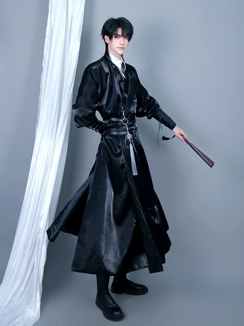 

Chinese Traditional Costume Hanfu Tang System Round Neck Robe Chinese Style Couple Style Red and Black Windbreaker Coat Gifts