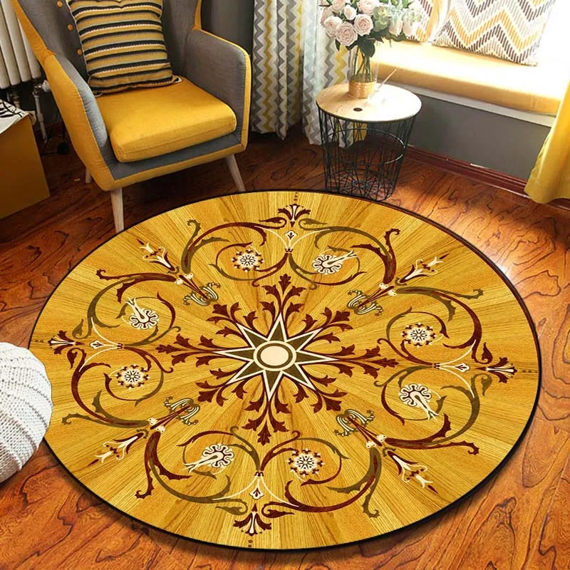 NordicGeometricFlowerCarpetEthnicRetroRoundCenterRugBedroom