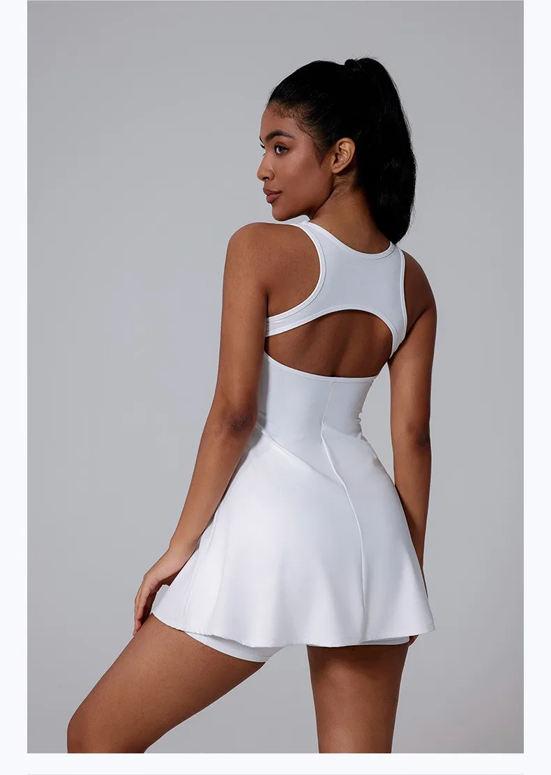 Tennis Dress Build In Bra&Shorts Women Outdoor Trainning Sports Dress Hollow Out High Elastic Golf Badminton Skirts Sportswear