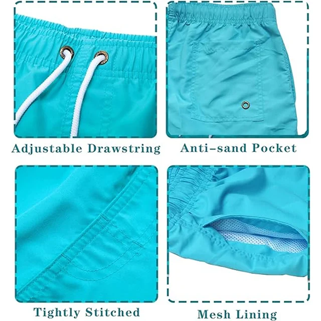Mens Swim Trunks with Mesh Lining Side Pockets Solid Beach Shorts Quick Dry Lightweight Drawstring Board Shorts Summer Swimwear 6