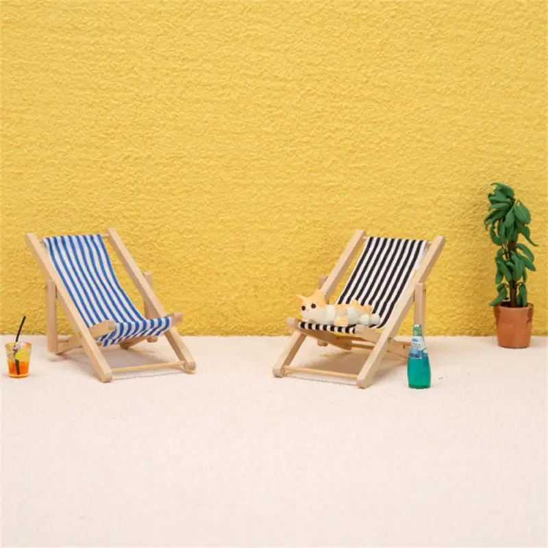Foldable Wooden Deckchair Lounge Beach Chair For Lovely Miniature Dolls House Decor Color In