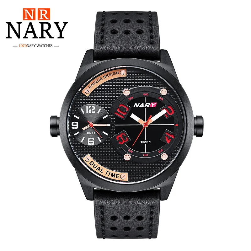NARY Casual Sport Watches for Men High Quality Waterproof Quartz Wristwatch Double Display Fashion Business Men Watch 8015
