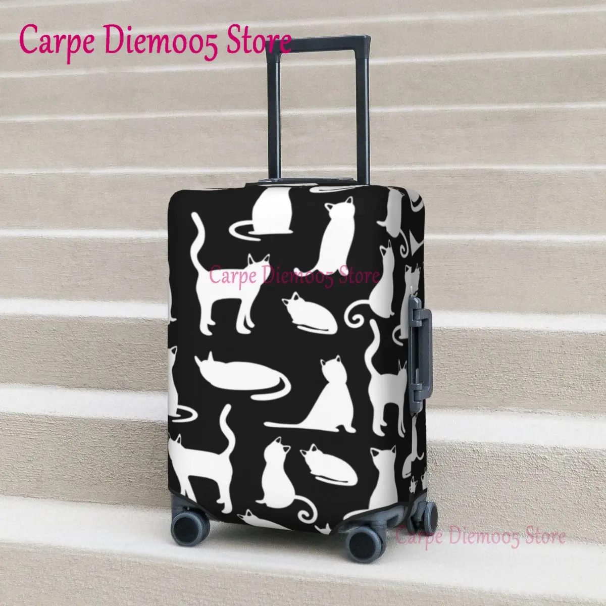 

Black White Cat Pattern Suitcase Cover Kitten Family Playful Cats Strectch Business Protection Luggage Accesories Flight