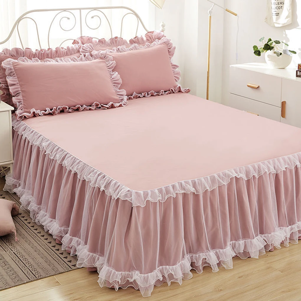 

Non-Slip Mattress Cover With Elegant Princesses Bed Skirt Easy To Clean Throw Lace Ruffle Bed Skirt