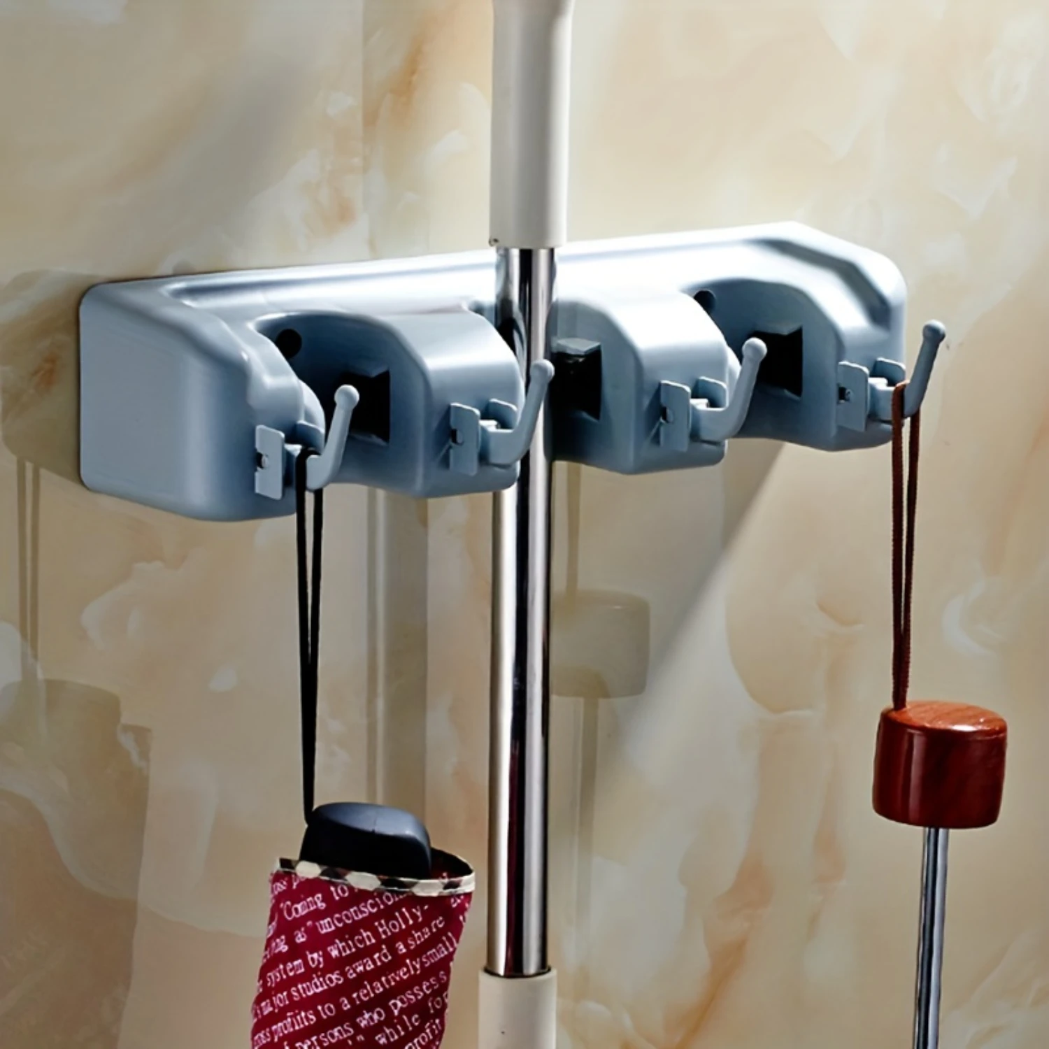 Mop Broom Holder Plastic Wall Mounted Row Clip Hook Wall Hanging Rack Hook Simple Punching Installation 1set