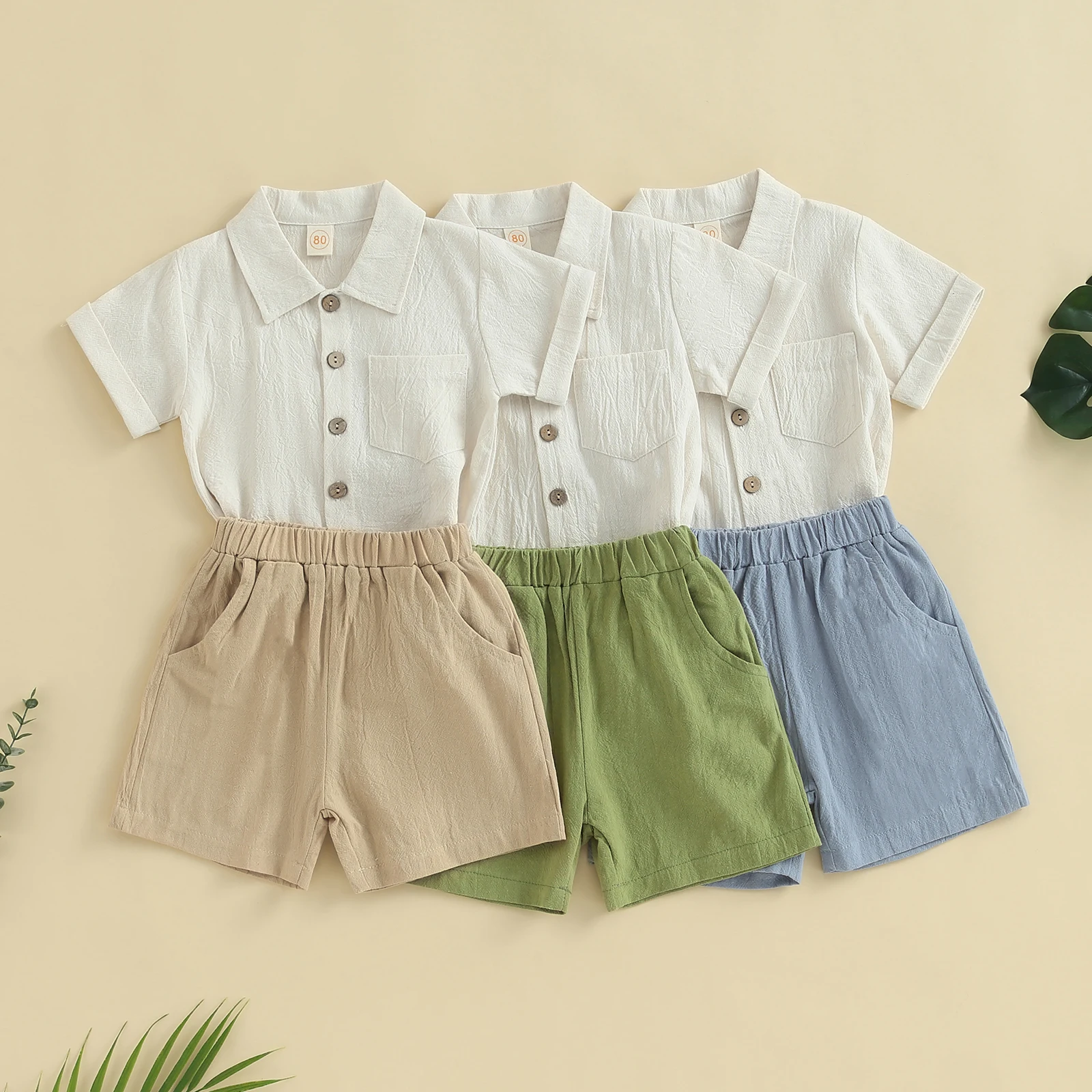 

Mildsown Kids Boys Summer Outfits Solid Color Turn-Down Collar Short Sleeve Shirts and Elastic Waist Shorts 2Pcs Clothes Set
