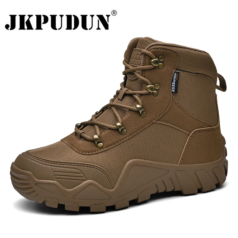 

Leather Waterproof Men Desert Army Combat Boots Hiking Boots Outdoor Tactical Hunting Boots Men Trekking Boots Plus Size 39-47