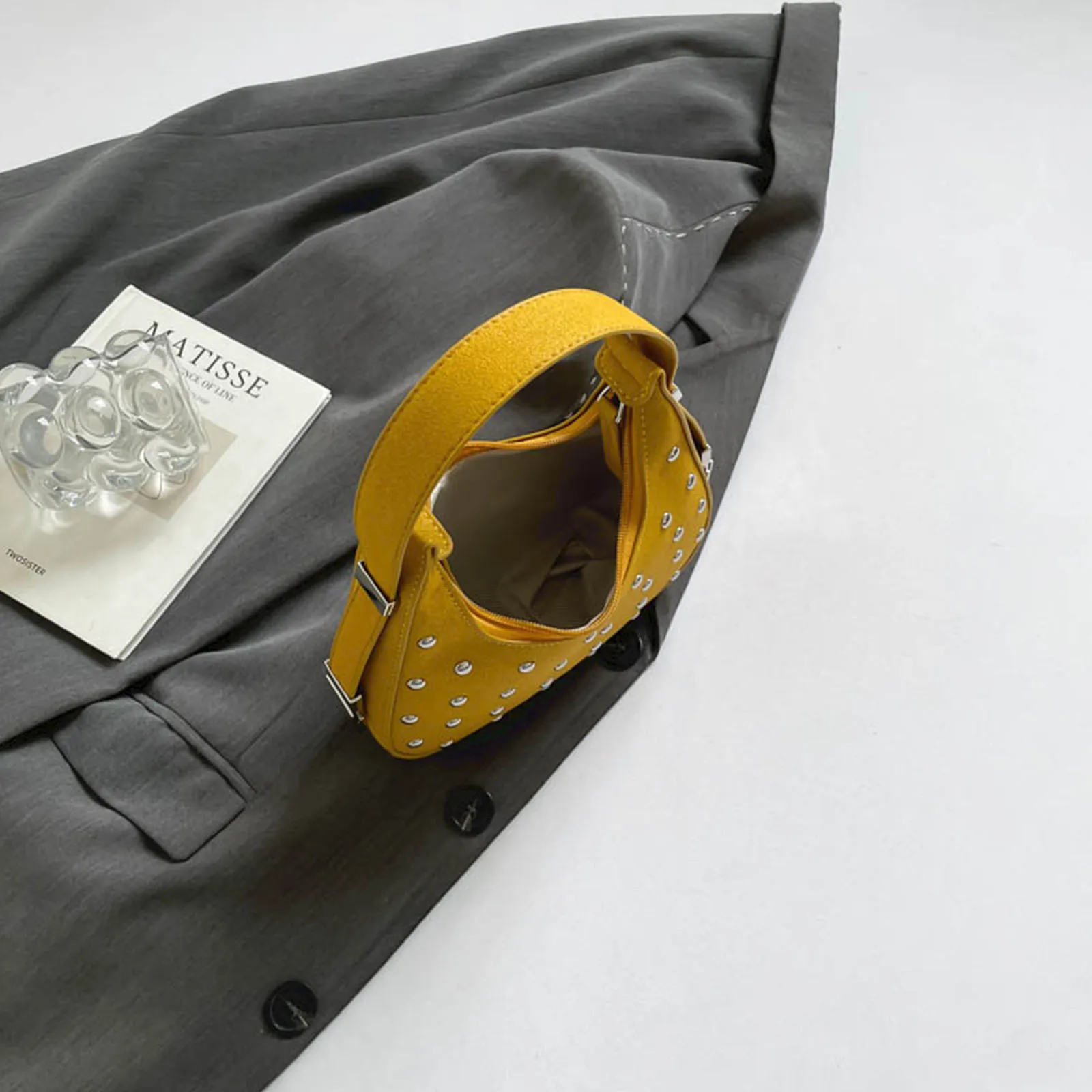 Rivet Shoulder Bag with Zipper Closure Clutch Hobo Handbag Underarm Purse for Women