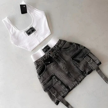 Harajuku Multiple Pockets Denim Plaid Skirt Goth Black Mini Skir Vintage Y2K New Fashion Womens Casual Versatile Sexy Streetwear 1
