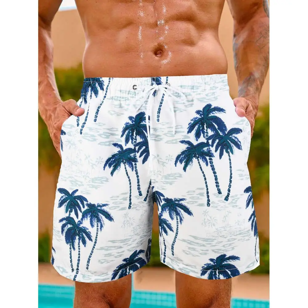 Men's beach shorts with mesh lining swimsuit 3D plant beach shorts men's swimming shorts 2024 quick drying cool ice shorts 3