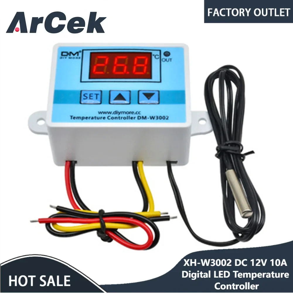 

XH-W3002 DC 12V 10A Digital LED Temperature Controller 12V 24V 220V Heating Cooling Temperature Control Switch Probe LCD Display