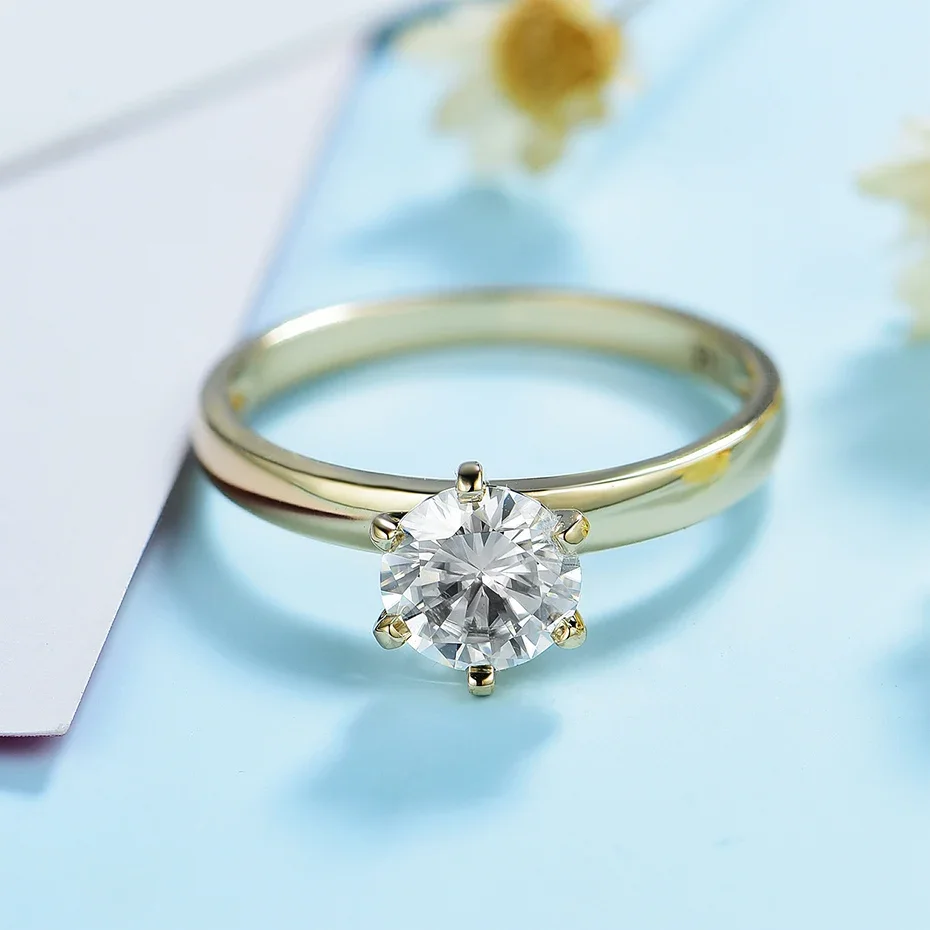 Moissanite 585 14K 10K Yellow gold Rings for Women Round 1ct Solitaire ring wedding cluster bridal promise Engagement wedding rings moissanite ring gold rings
